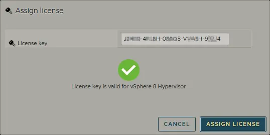 Entering a free license key for an ESXi host