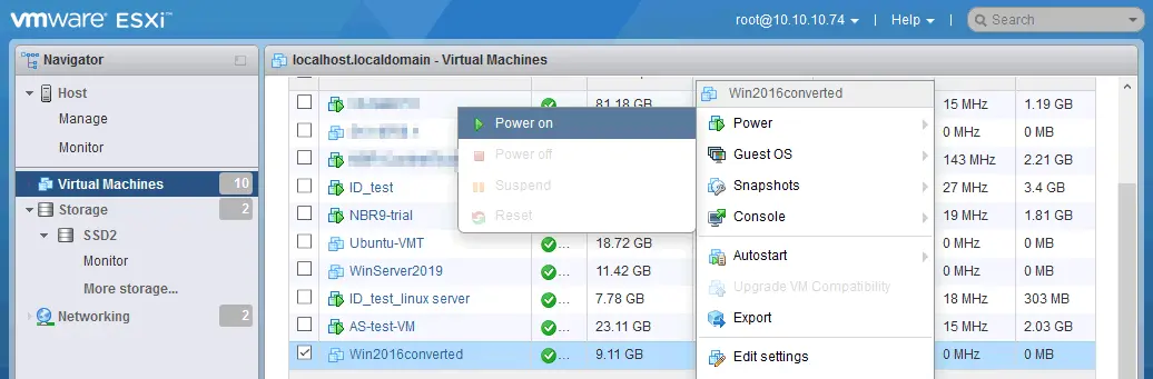 Starting a VM that uses a converted virtual disk