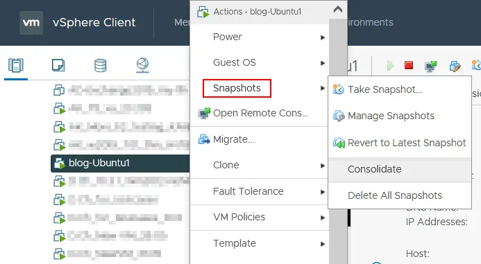 VMware snapshot consolidate