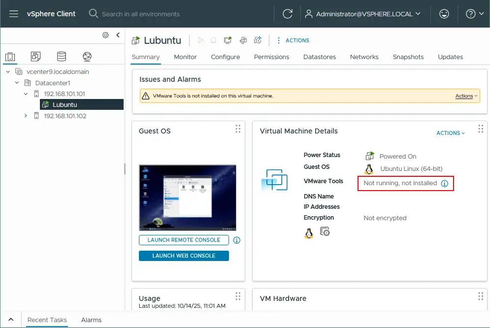 A nested Linux VM is running on a virtual ESXi host
