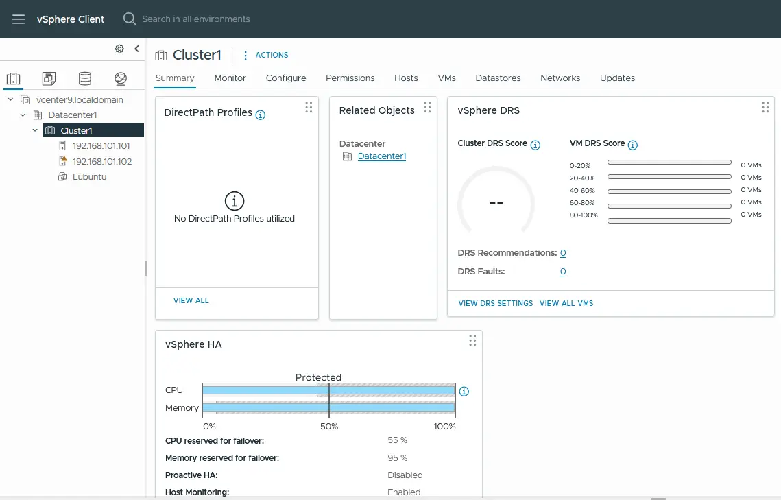 A VMware vSphere cluster is configured