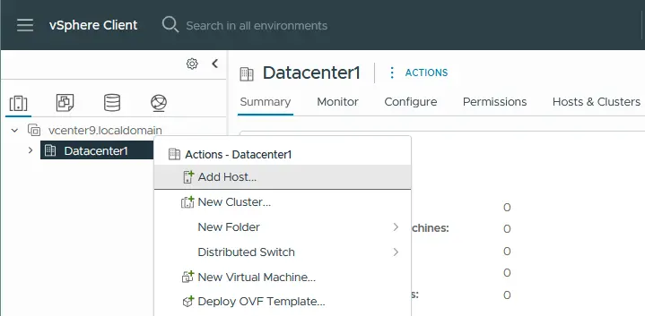 Add host to the datacenter of vCenter