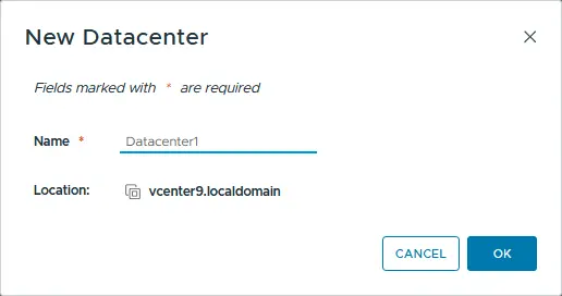 Adding a name to the datacenter in vCenter