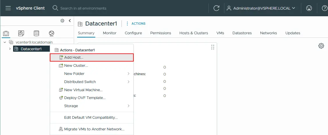 Adding an ESXi host to the datacenter before creating an ESXi cluster