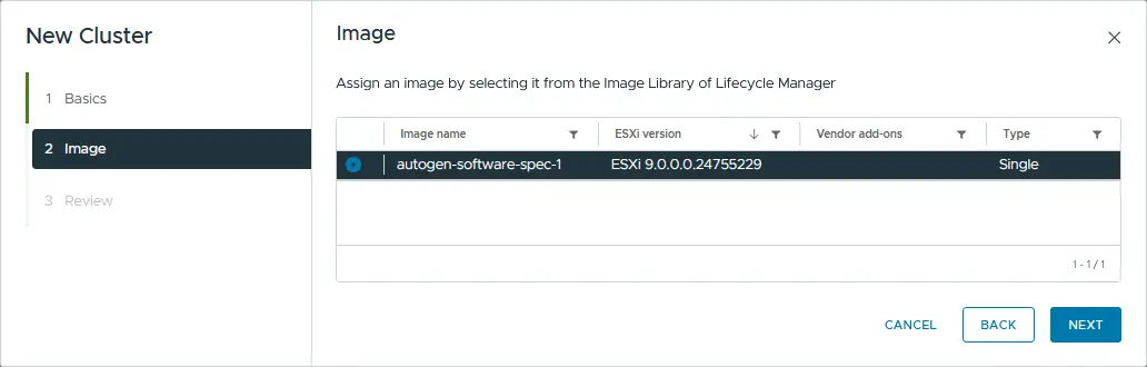 Assign an ESXi image to cluster nodes