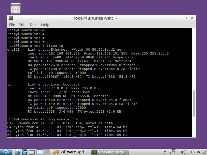 Checking the network settings on Linux running on the nested VMware VM