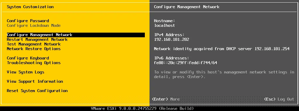 Configuring the Management Network for ESXi