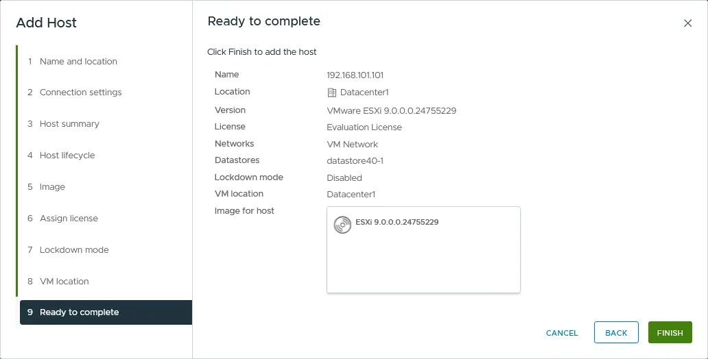 Finishing adding an ESXi host to vCenter