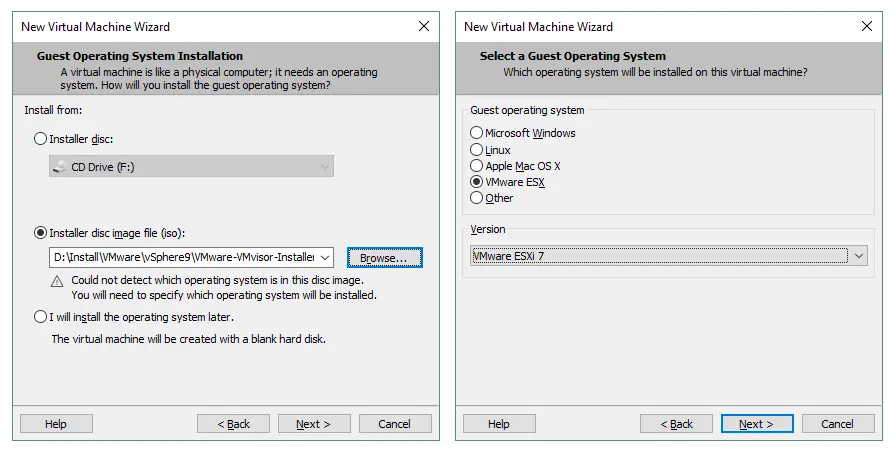 Select the installer disk image and a guest operating system