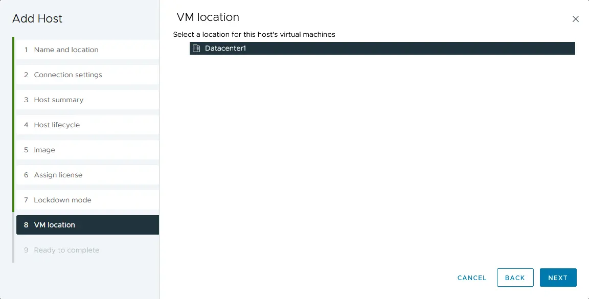 Selecting a VM location