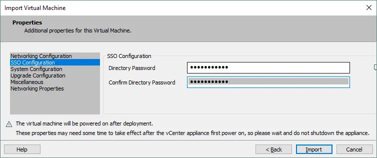 SSO configuration during vCenter deployment
