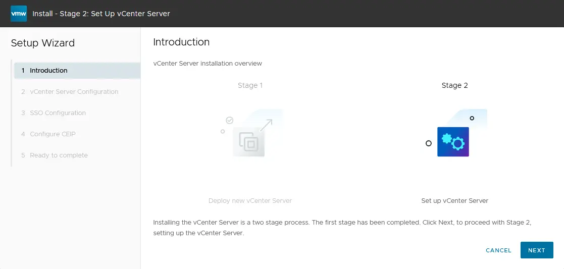 Starting Stage 1 of vCenter setup