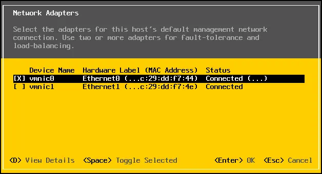 The available network adapters