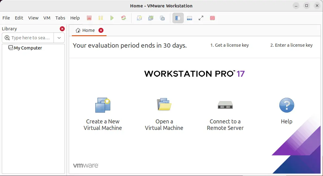 The interface of VMware Workstation 17 for Linux