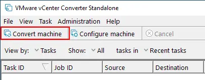 Converting a machine in VMware Converter.