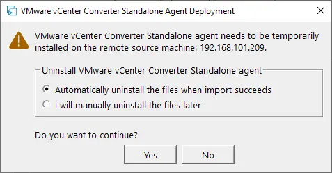 Installing VMware Converter Agent on the source physical machine.