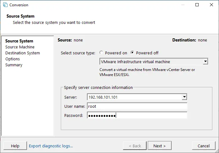 Selecting the ESXi server