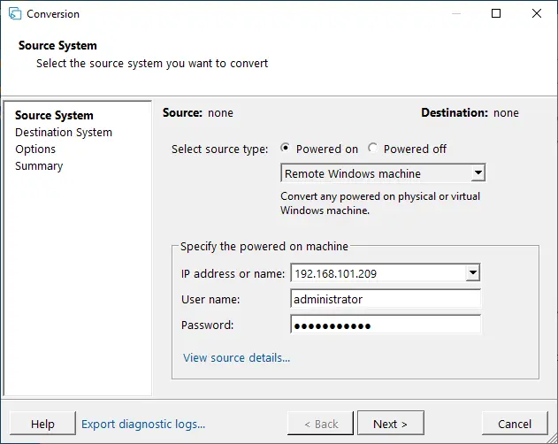 Source system window