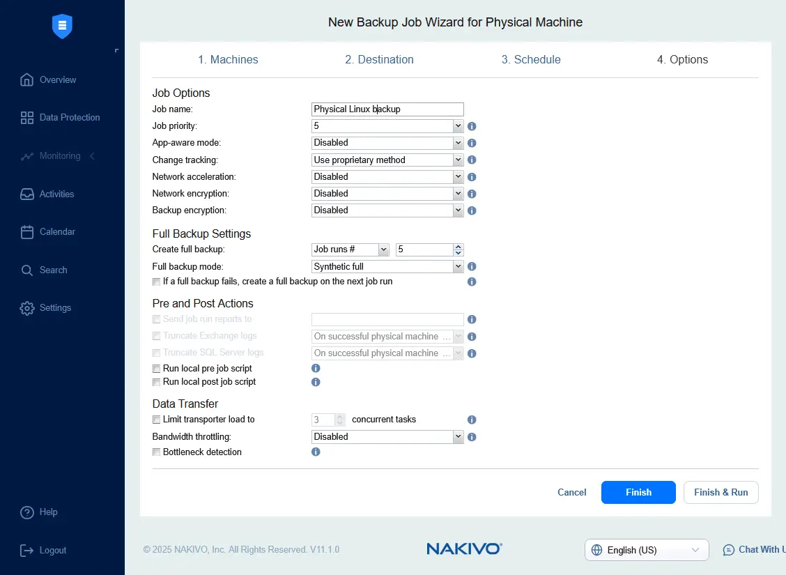 Configuring backup options