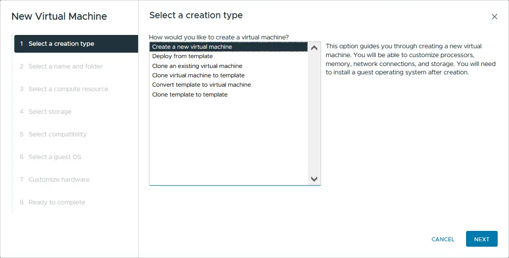 Selecting a creation type