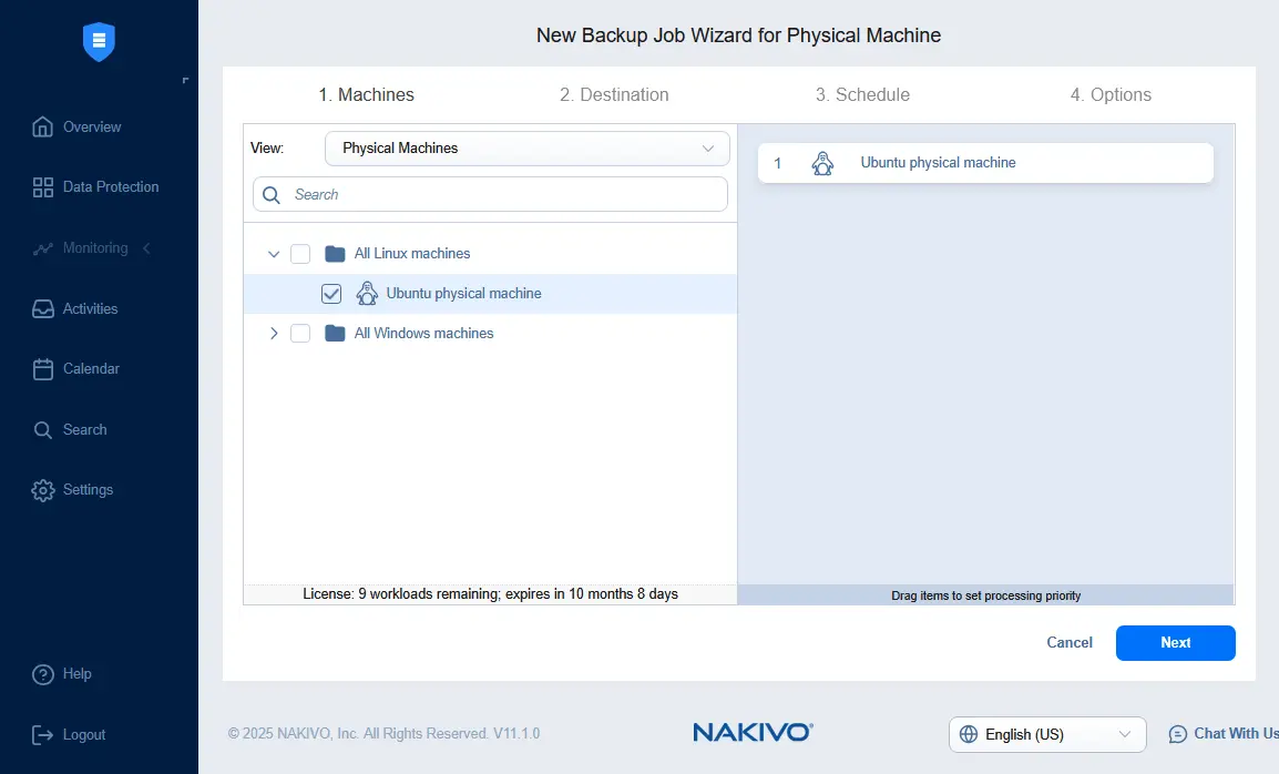 Selecting the Ubuntu physical machine