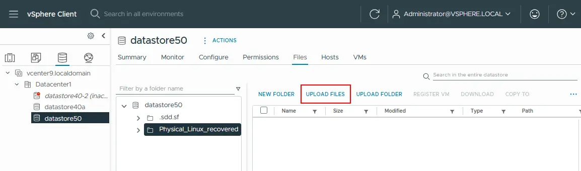 Uploading virtual disk files to the ESXi datastore