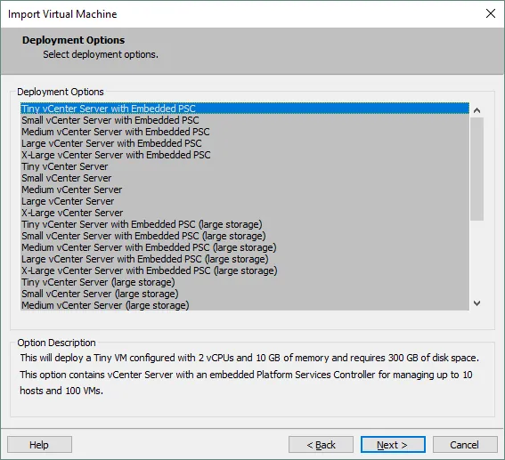 Configuring vCenter Server Appliance options