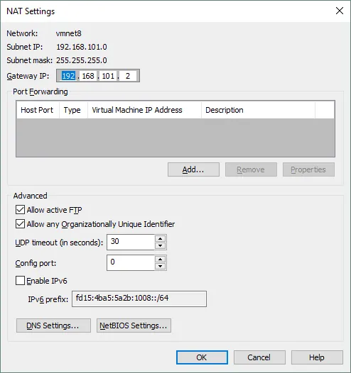 NAT settings