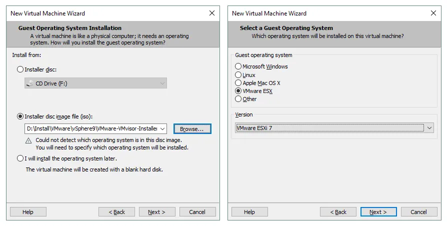 Select the installer disk image and a guest operating system