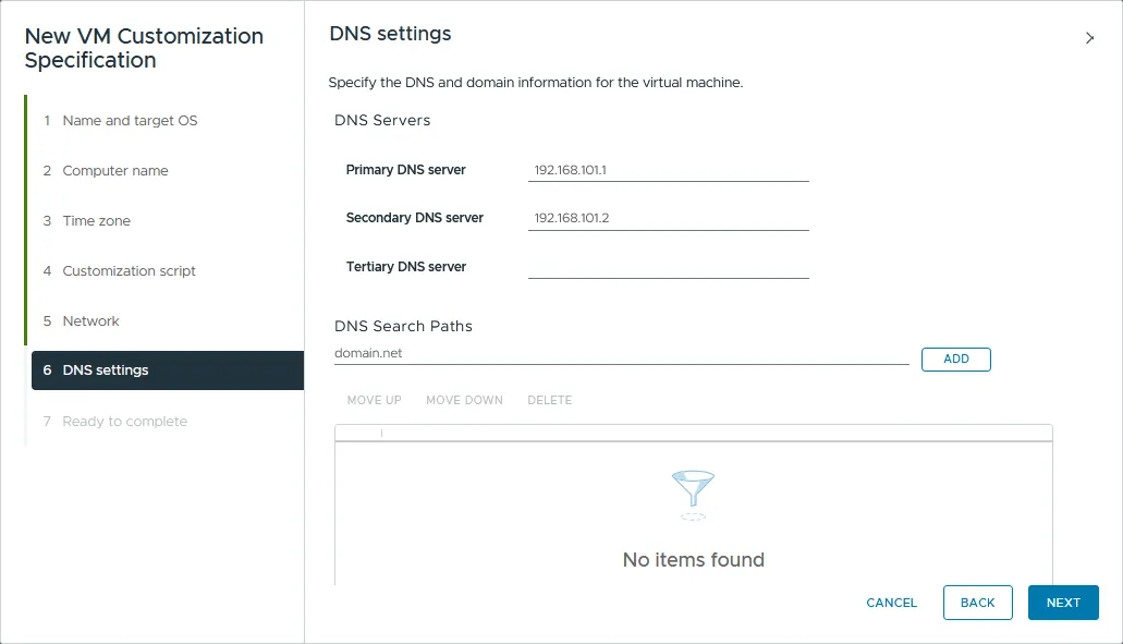 Setting DNS servers and DNS search paths