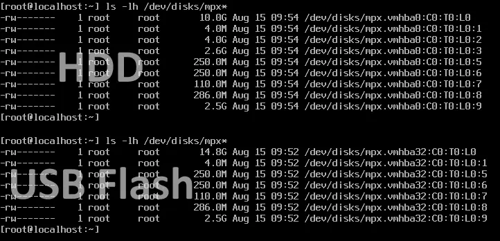 The comparison of ESXi partitions
