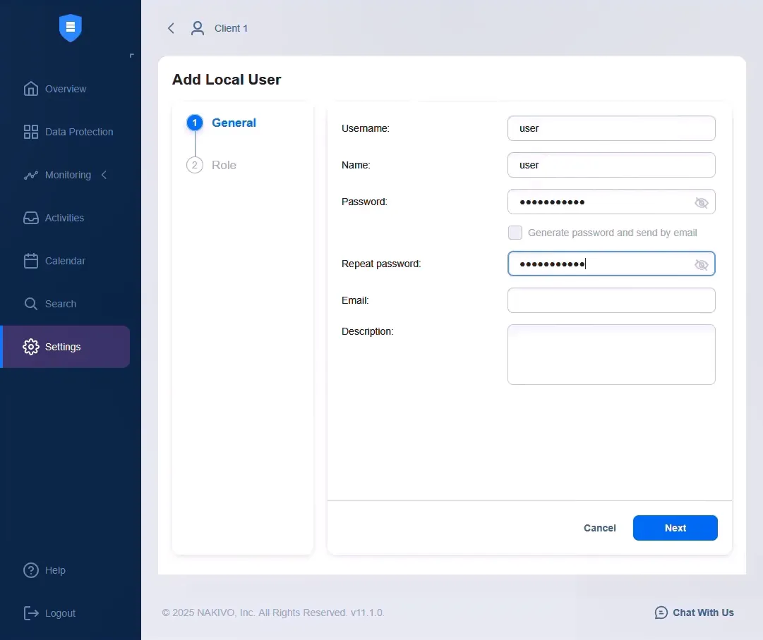 Adding a local user