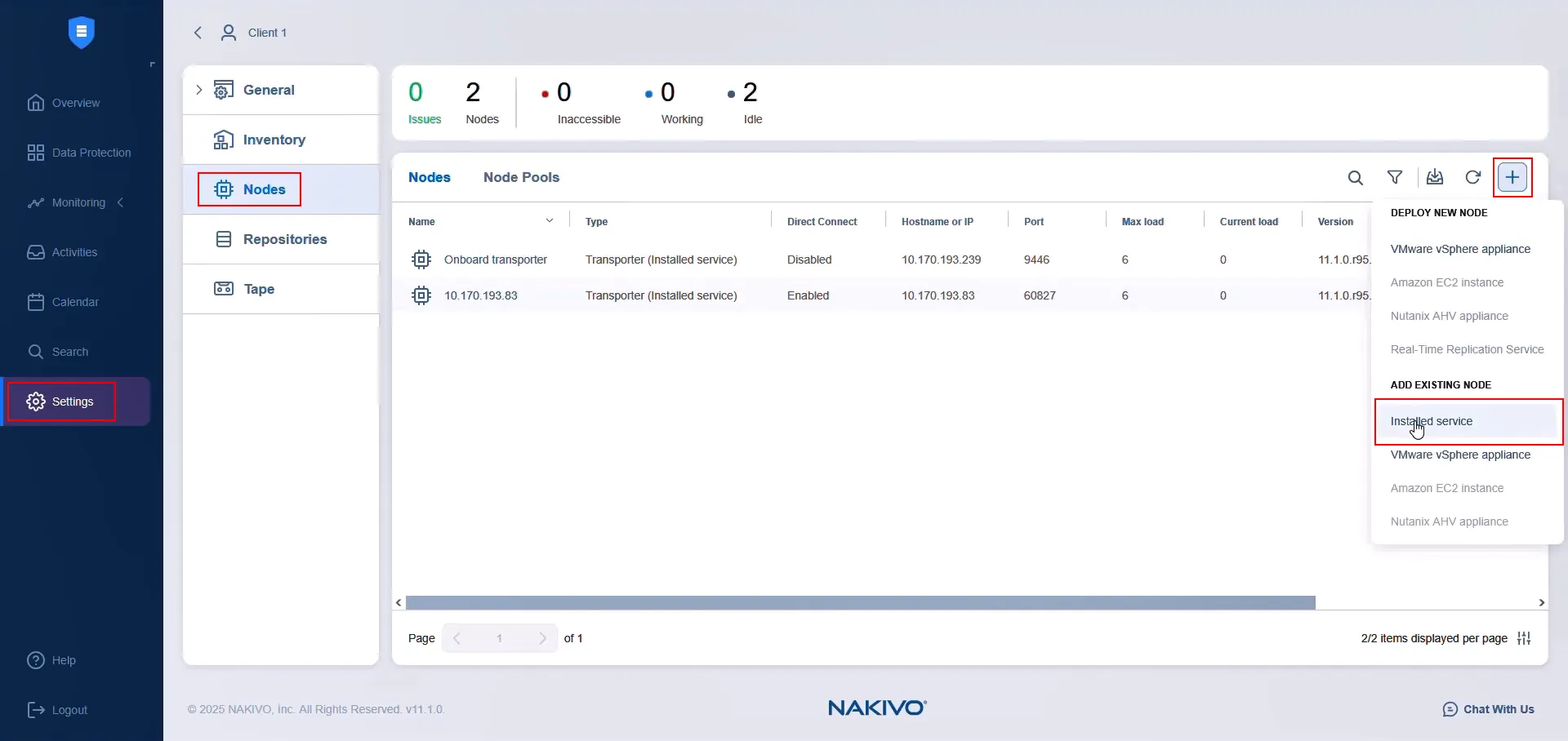 Adding a Transporter as an installed service