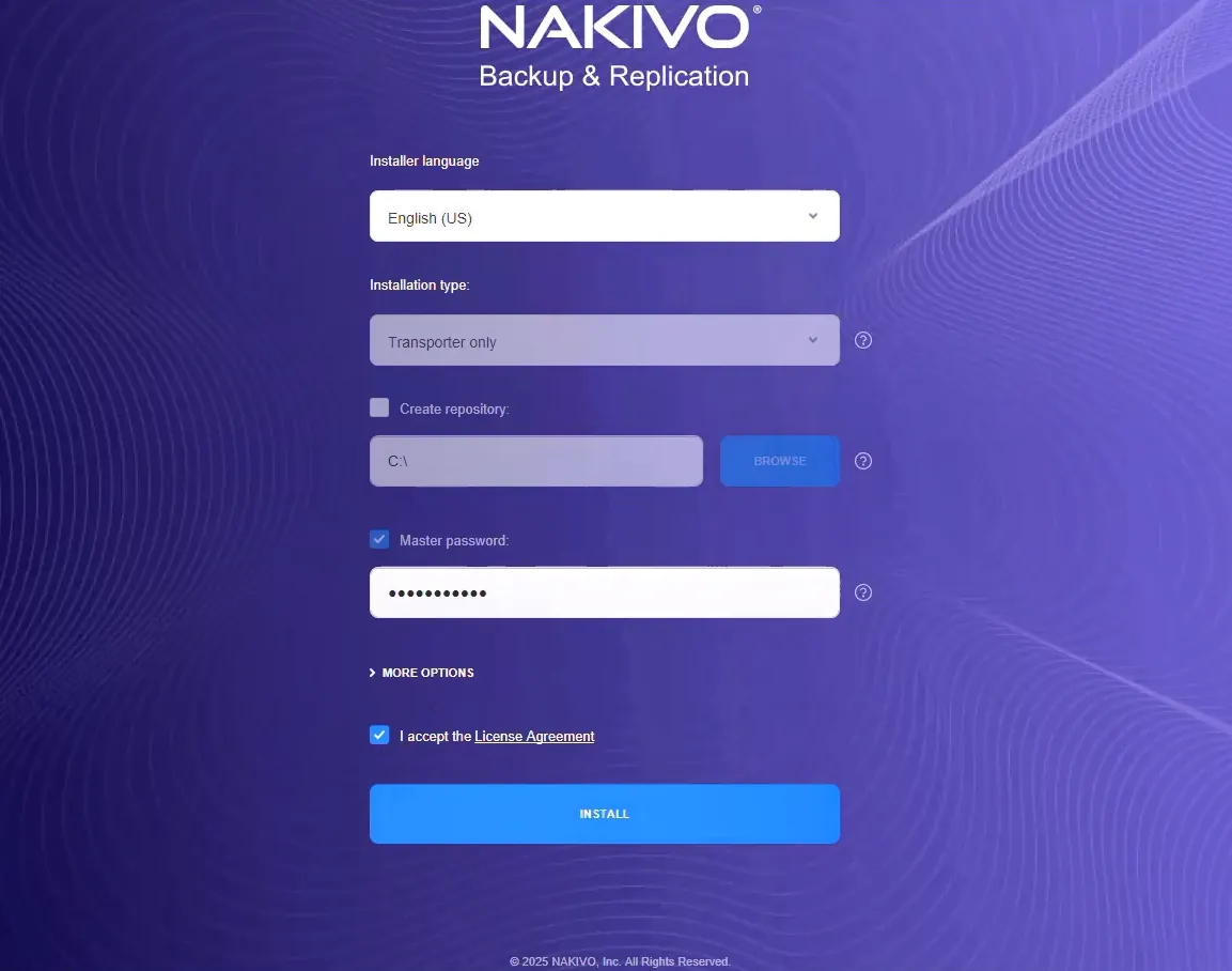 Entering the master password