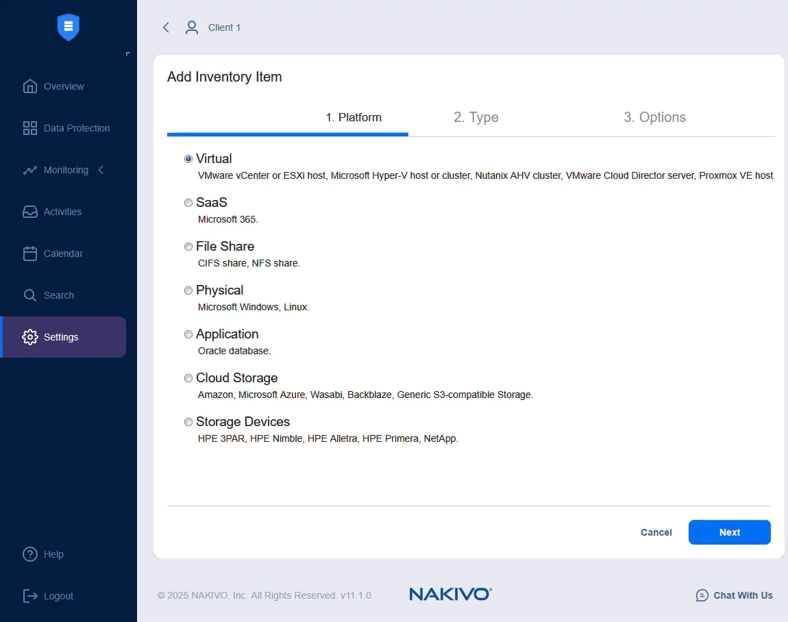 Selecting a platform to add