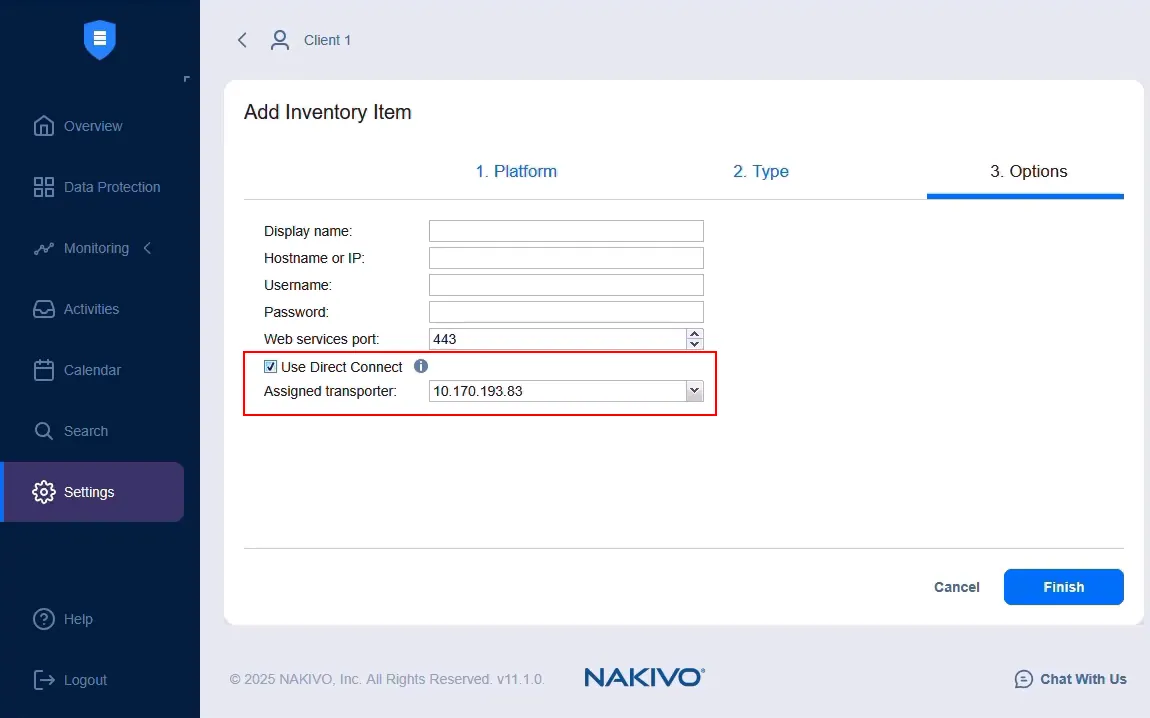 Selecting Direct Connect