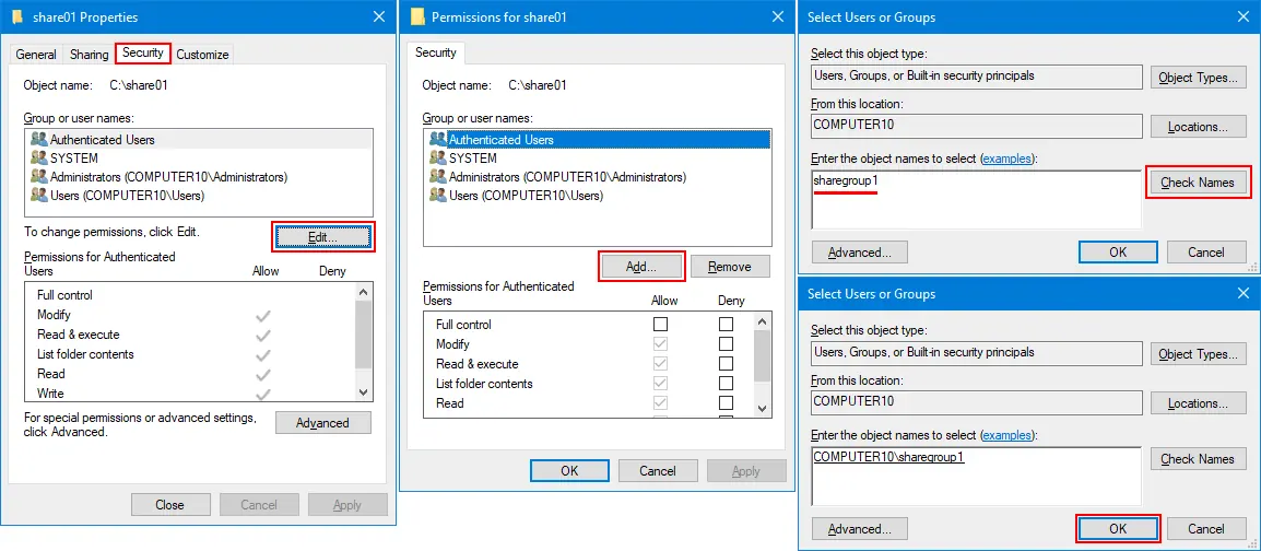 Adding users to NTFS permissions