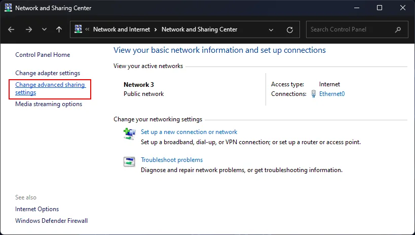 Advanced sharing settings