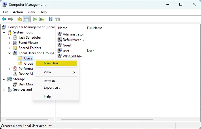 Creating a new local user
