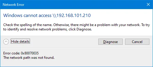 Error 0x80070035 – network path not found