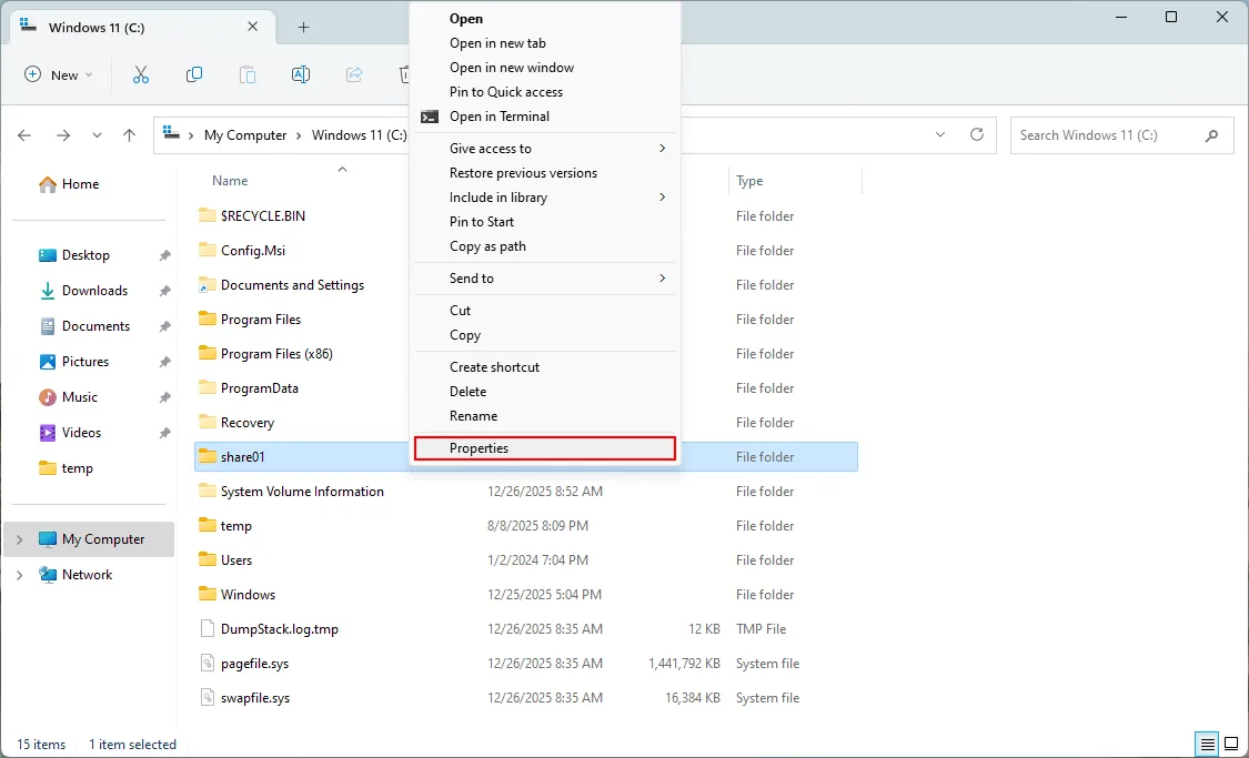 Folder properties