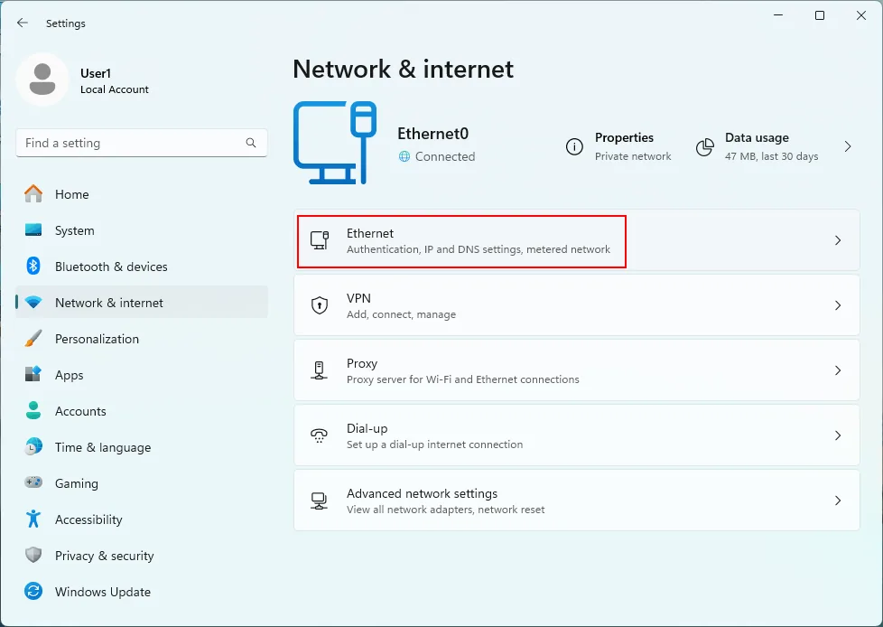 Network adapter properties