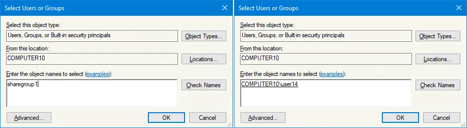 Selecting users and groups