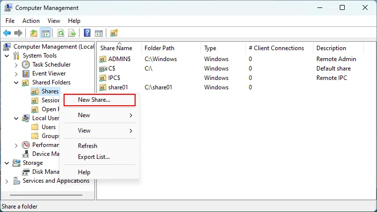 Shared Folders snap-in