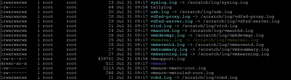 ESXi logs stored in the scratch partition by default