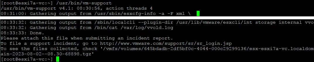 Generating a support bundle from the ESXi command line