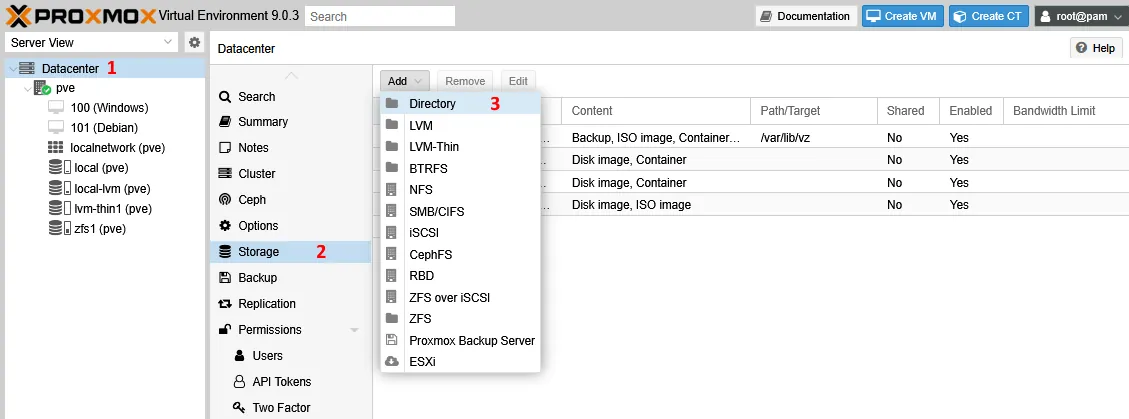Adding Directory storage on a ZFS volume