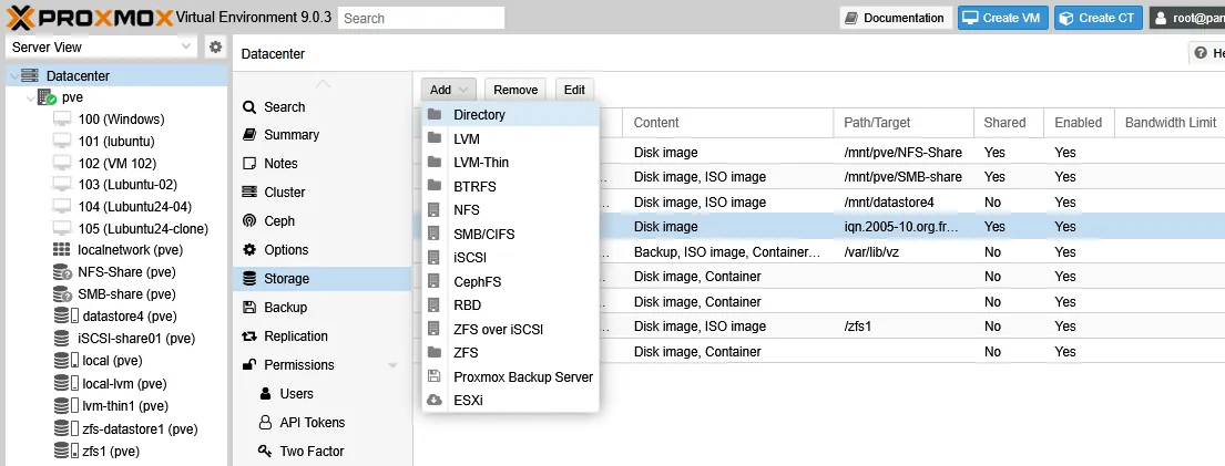 Adding Directory storage on the iSCSI LUN