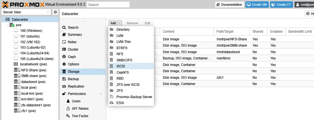 Adding iSCSI storage in Proxmox
