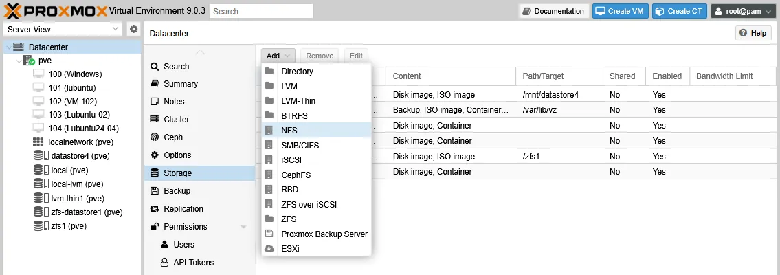 Adding NFS storage in Proxmox